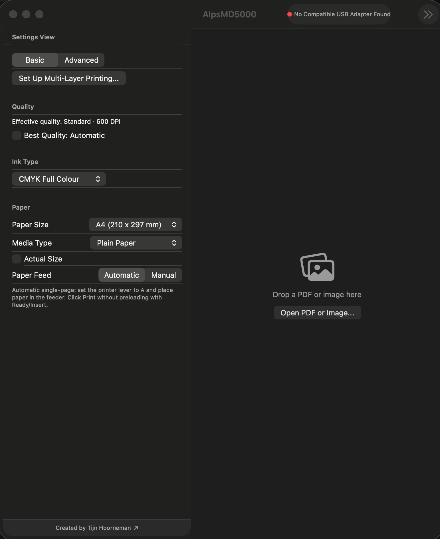 AlpsMD5000-app voor macOS