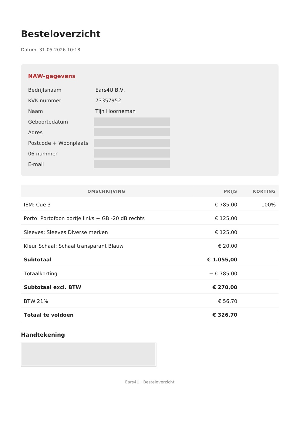 Besteloverzicht als PDF