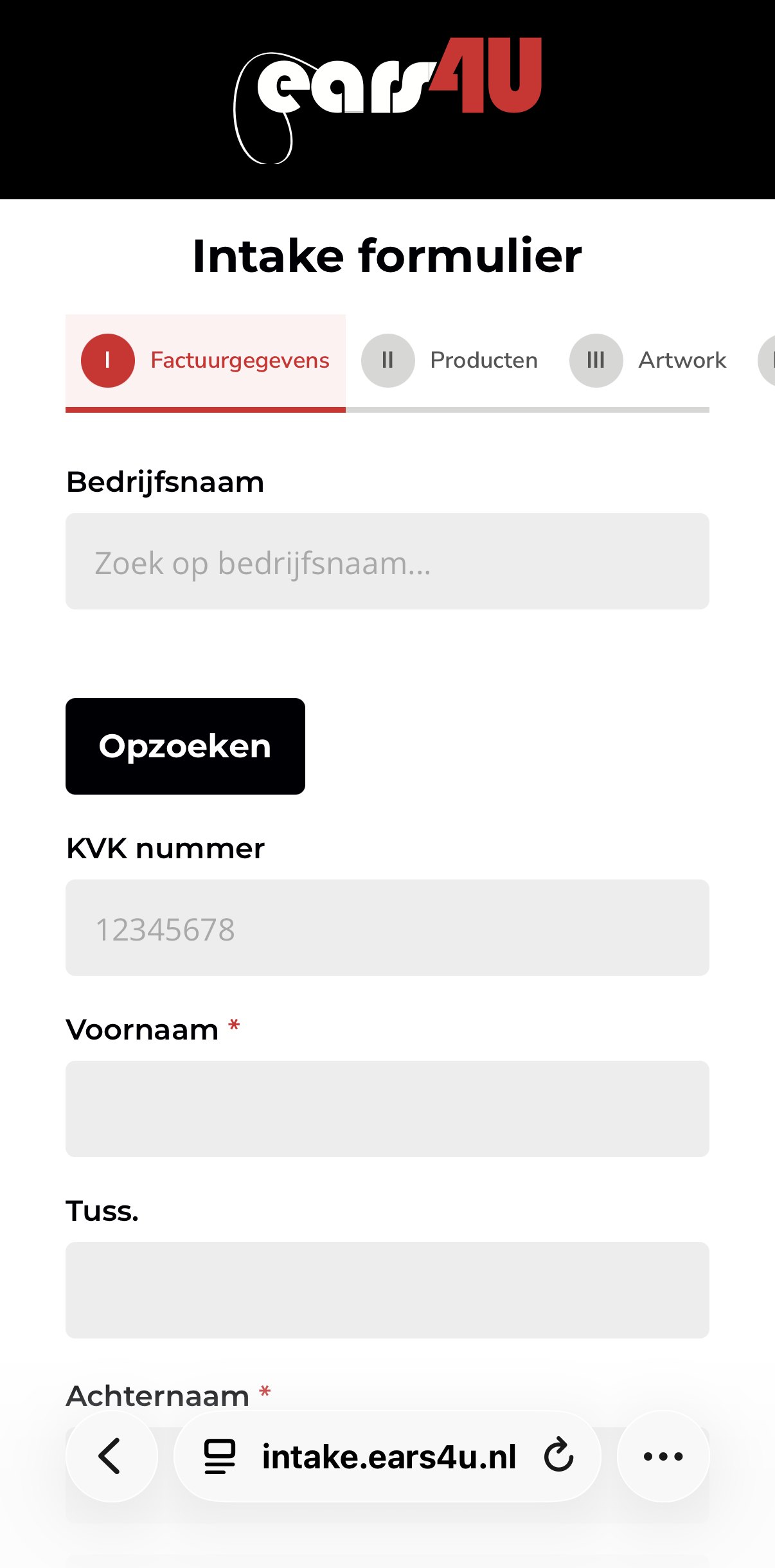 Intakeformulier van Ears4u op een telefoon