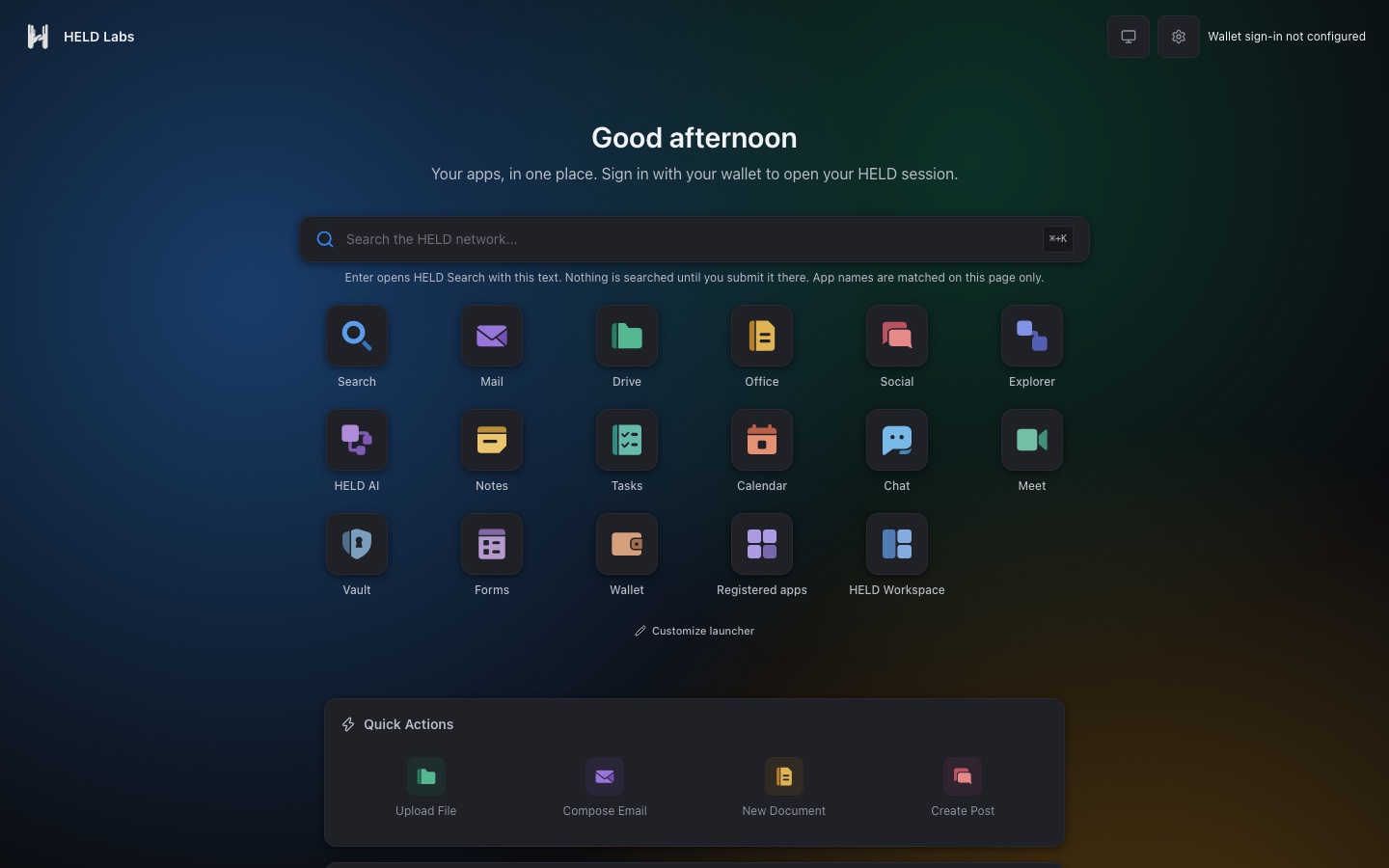 HELD Labs app-launcher