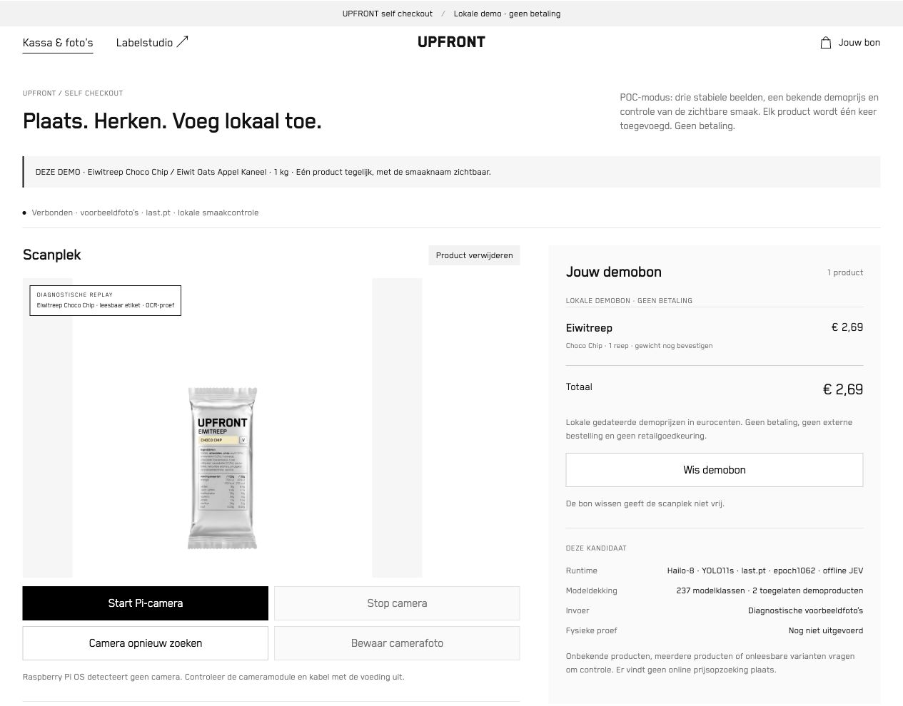 Model herkent een Upfront Eiwitreep Choco Chip
