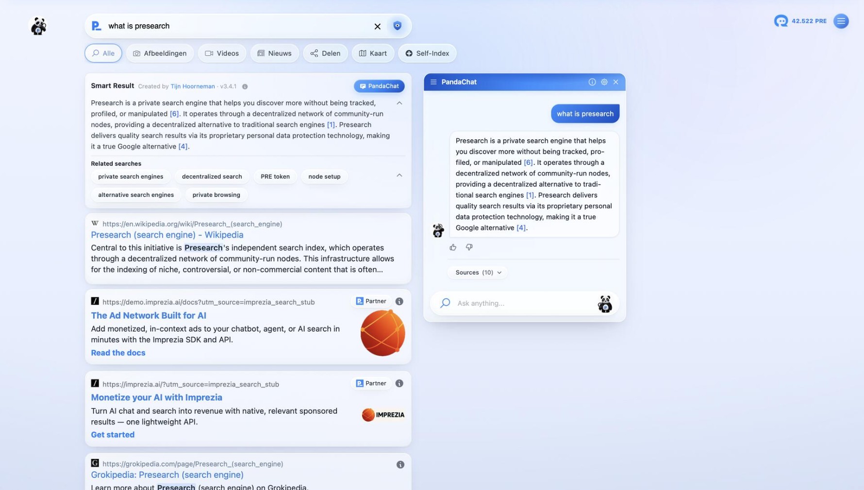 PreGPT en PandaChat in Presearch