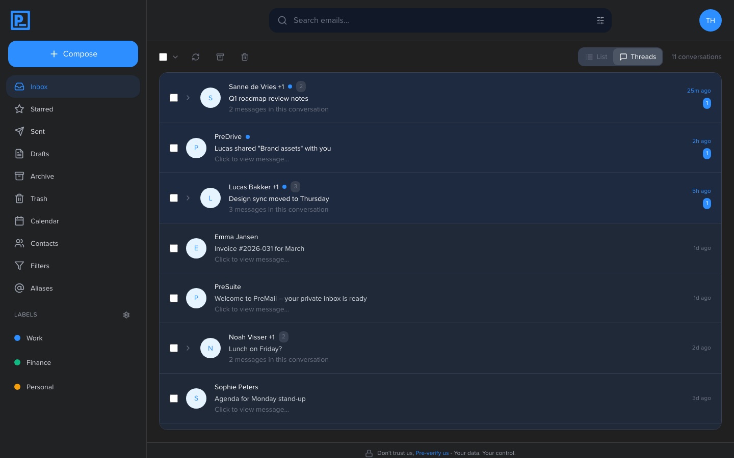 PreMail inbox